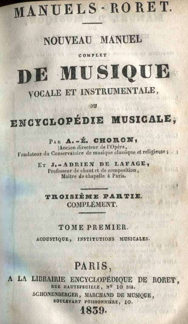 Encyclopedie-Roret. Nouveau Manuel complet de musique vocale et instrumentale ou encyclopedie musicale